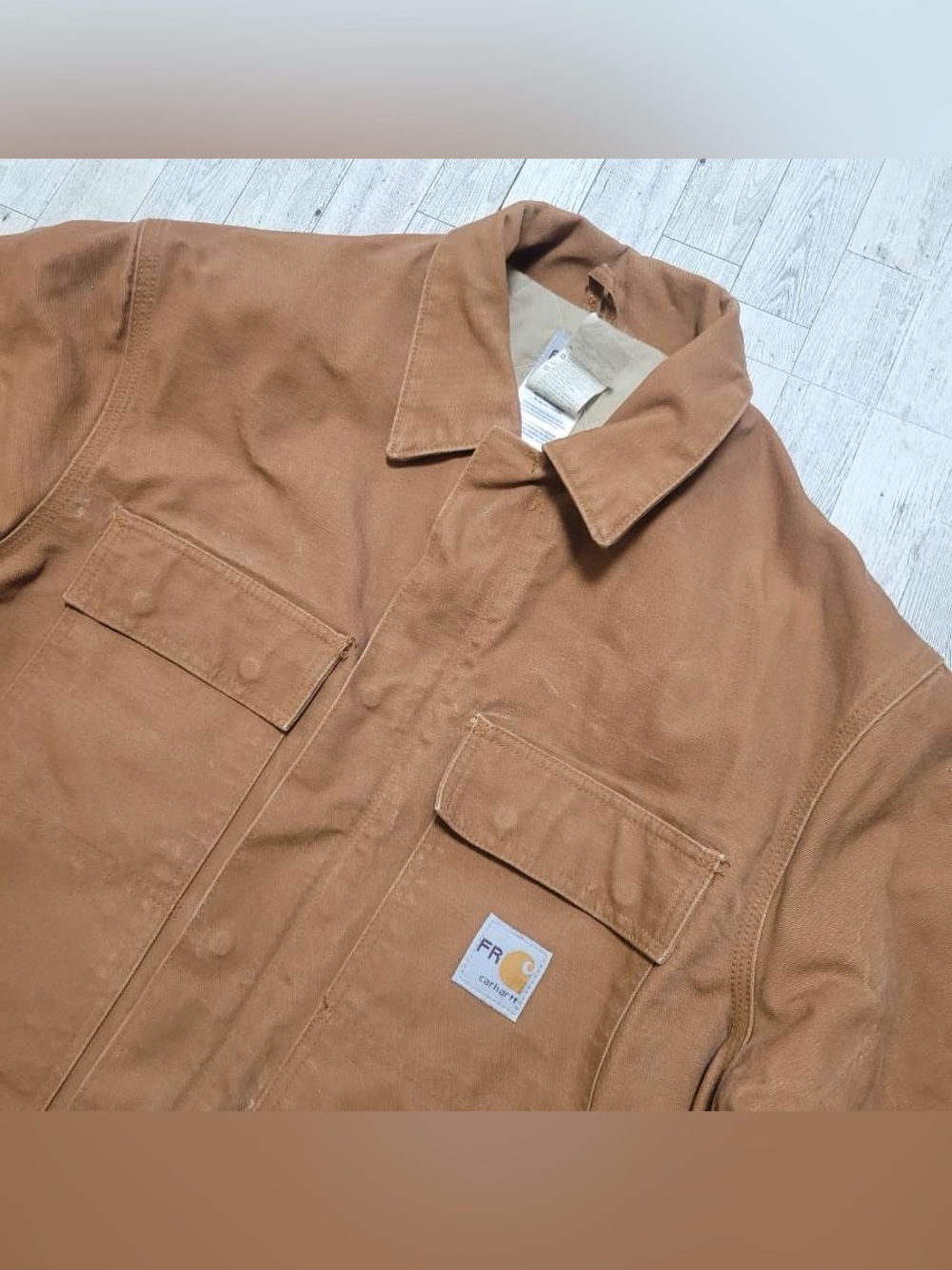 Men's Carhartt FR Brown Duck Canvas Quilted Chore Coat Work Jacket Size L
